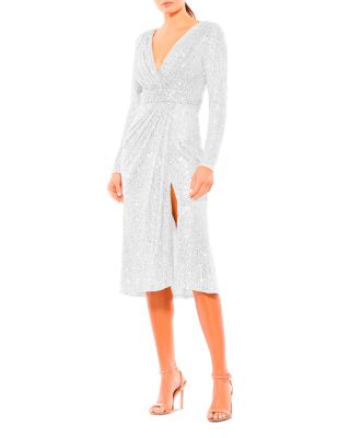 Mac Duggal - Long Sleeve Sequined Midi Dress
