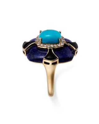 Turquoise, Onyx, Lapis Lazuli &amp; Diamond Statement Ring in 14K Yellow Gold 