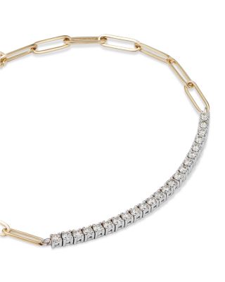 Diamond Bar Paperclip Link Bracelet in 14K White & Yellow Gold, 0.80 tcw 