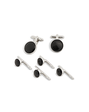 Shop David Donahue Onyx Stud And Cufflink Set In Silver
