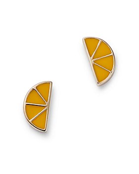 Moon & Meadow - 14K Yellow Gold Enamel Lemon Wedge Stud Earrings