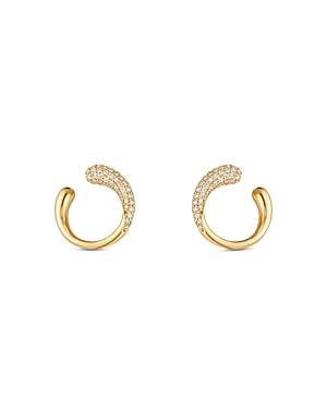 Georg Jensen 18K Yellow Gold Pave Diamond Mercy Stud Earrings