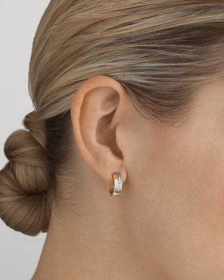 18K White & Yellow Gold Fusion Diamond Pav&eacute; Wavy Small Hoop Earrings