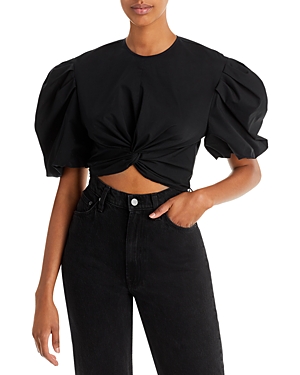 VINCE TWIST KNOT PUFF SLEEVE TOP