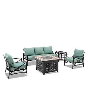 Sparrow & Wren Kaplan 5 Piece Outdoor Metal Sofa Set With Fire Table In Blue
