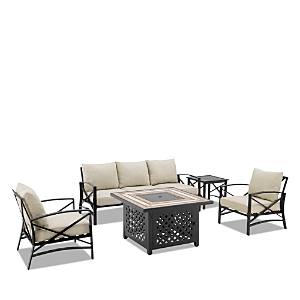 Sparrow & Wren Kaplan 5 Piece Outdoor Metal Sofa Set With Fire Table In Tan