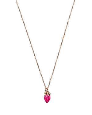 Moon & Meadow 14k Yellow Gold Enamel Strawberry Pendant Necklace, 15-16 In Pink/gold