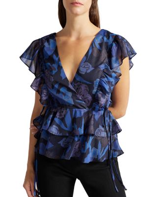 Ted Baker Rowyn Printed Ruffled Blouse In Dark Navy