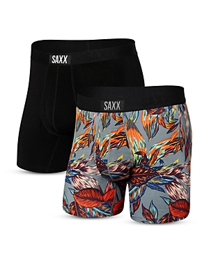 Saxx Ultra Super Soft 2-pack Relaxed Fit Boxer Briefs In Exotic Leaves/ Black