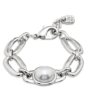 Uno De 50 Ovni Cultured Freshwater Pearl Link Bracelet In Sterling Silver Plated In White/silver