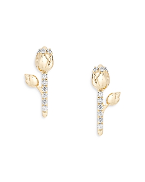 Adina Reyter 14k Yellow Gold Rosebud Pave Diamond Flower Stem Post Earrings