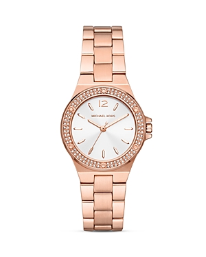 Shop Michael Kors Mini-lennox Watch, 33mm In White/rose Gold