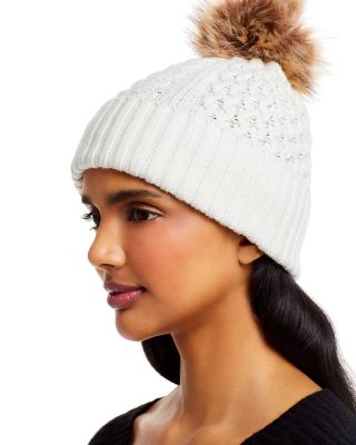 ladies hat with fur pom pom
