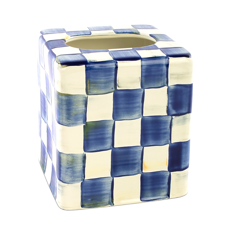 Mackenzie-childs Royal Check Enamel Boutique Tissue Box Cover In Blue/white