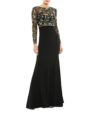 Mac Duggal Womens Embellished Floral Evening Dress In Black