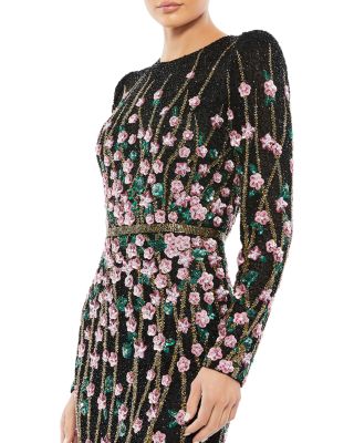 Embellished High Neck Long Sleeve Gown