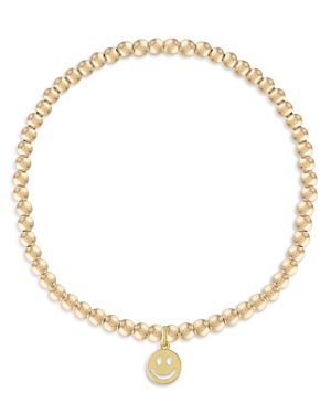Alexa Leigh All Smiles Smiley Face Charm Ball Beaded Stretch Bracelet In 14k Gold Filled In Gold