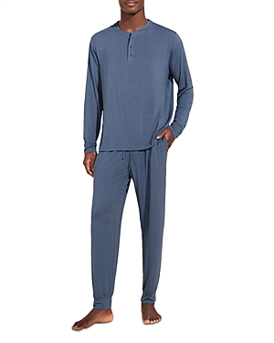 Eberjey Henry 2-piece Henley Pajama Set In Coastal Blue
