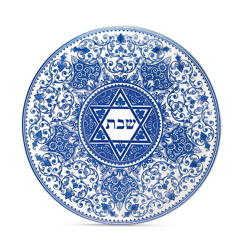 Spode Judaica Round Challah Tray In White/blue