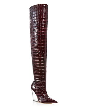 Stuart Weitzman - Women's Croc Embossed Over The Knee Lucite Wedge Heel Boots