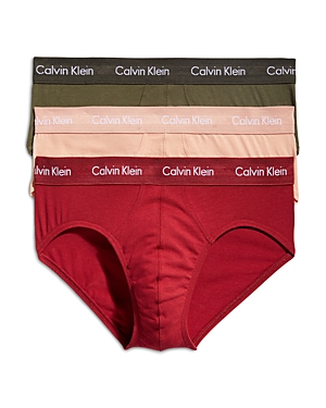 Calvin Klein Cotton Stretch Moisture Wicking Hip Briefs, Pack Of 3 In Olive/gentle/red Carpet