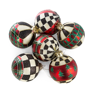 Mackenzie-childs Tartan Glass Ball Ornaments, Set Of 6 In Multi