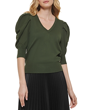 Dkny Puff Sleeve Sweater In Cadet Green
