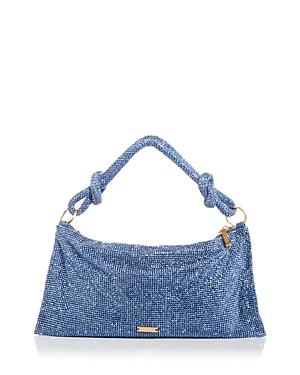 Cult Gaia Hera Nano Crystal-embellished Knotted Satin Shoulder Bag In Light Sapphire