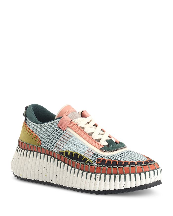 Chloé Nama Embroidered Suede And Recycled-mesh Sneakers In Multi-colour ...