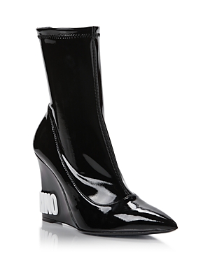 Moschino Women's Pointed Toe Wedge Ankle Boots