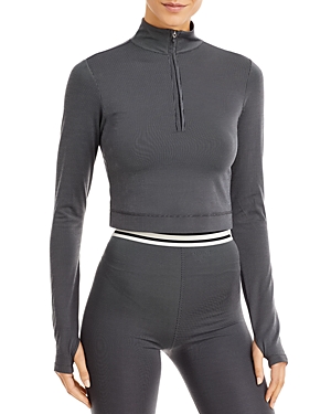 Splits59 Stevie Active Rib Half-zip Top In Heather Grey