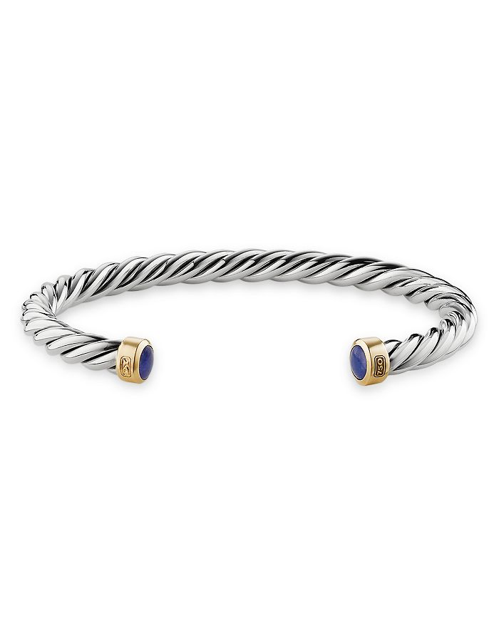 David Yurman - Men's Cable Cuff Bracelet in Sterling Silver & 18K Yellow Gold with Lapis Lazuli