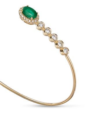 Emerald & Diamond Cuff Bangle Bracelet in 14K Yellow Gold 