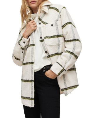 Allsaints Monica Windowpane Plaid Shirt Jacket In Ivory White