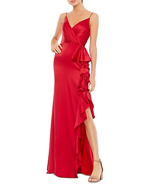 Mac Duggal Cascading Ruffle Gown In Red