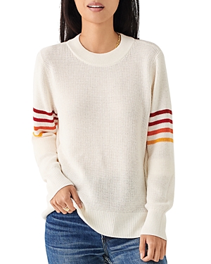 Faherty Throwback Stripe Sleeve Organic Cotton & Cashmere Crewneck Top In Starch