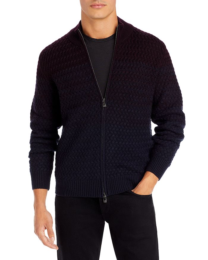 Corneliani Ombré Zip Front Cable Knit Sweater | Bloomingdale's