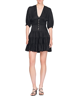 Sandro Mylene Satin Mini Dress In Black