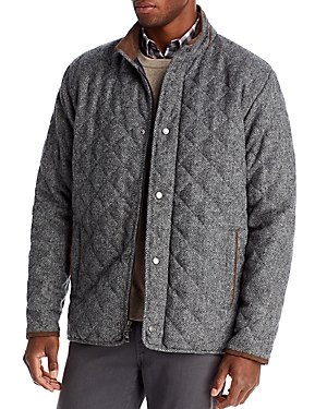 Peter Millar Suffolk Wool Quilted Herringbone Fleece Lined Travel Coat