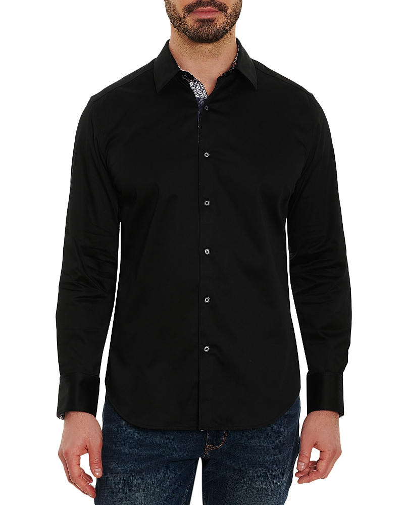 Robert Graham Righteous Cotton Stretch Contrast Trimmed Classic Fit Button Down Shirt In Black
