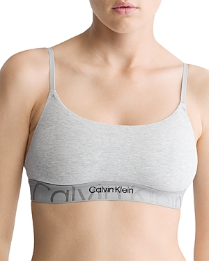 Calvin Klein Embossed Icon Cotton Unlined Bralette In Heather Grey