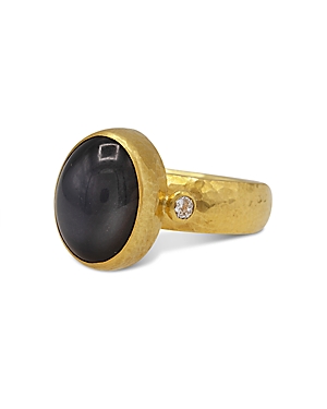 Gurhan 24k Yellow Gold Rune Moonstone & Diamond Ring In Black/gold