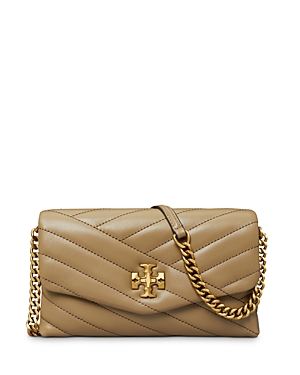 Tory Burch Kira Chevron Quilted Leather Wallet On A Chain In Pebblestone