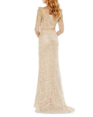 Embroidered Applique Shoulder Detail Trumpet Gown