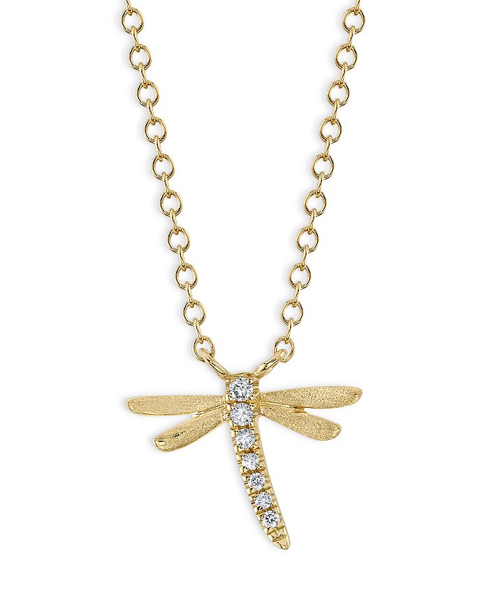 Moon & Meadow 14K Yellow Gold Diamond Dragonfly Pendant Necklace, 16-18