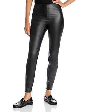 Lafayette 148 Greenwich High Waist Lambskin Leather Cigarette Pants In Black