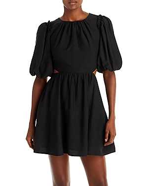 Moon River Open Back Puff Sleeve Mini Dress In Black