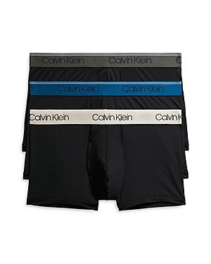Calvin Klein Microfiber Stretch Wicking Low Rise Trunks, Pack Of 3 In Black Olive /black Tapioca/black Legion Blue