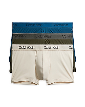 Calvin Klein Microfiber Stretch Wicking Low Rise Trunks, Pack Of 3 In Olive/tapioca/legion Blue