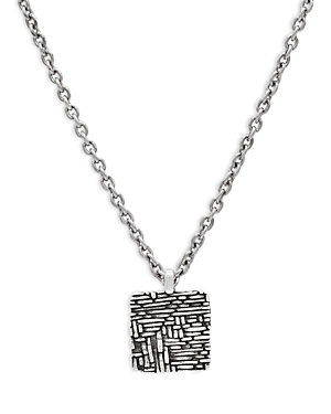 John Varvatos Men's Sterling Silver Textured Square Pendant Necklace, 24
